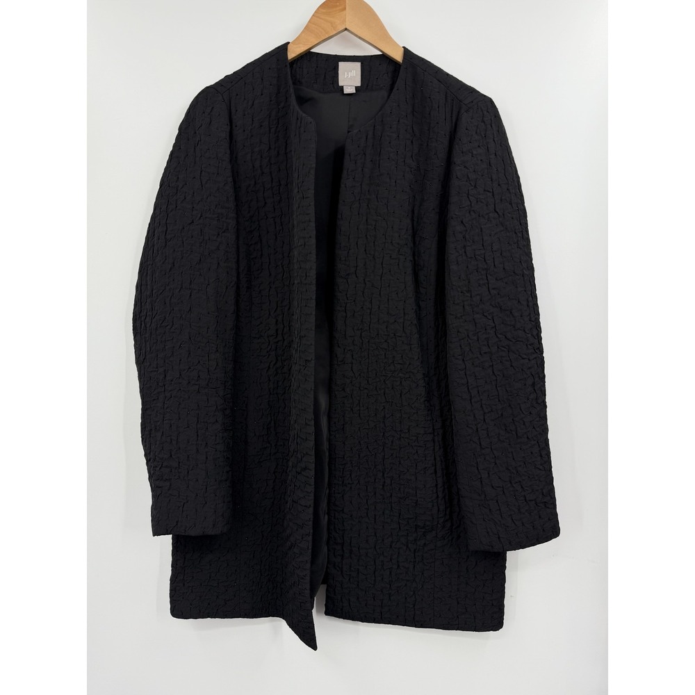 J Jill‎ Black Textured Open Front Collarless Jacket Womens Size M